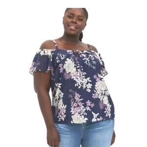 Torrid Women 3XL Black Pink Floral Off-Shoulder Top Chiffon Swiss Dot